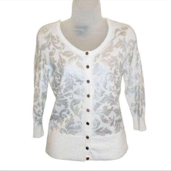 WHBM White/Silver Snap Front Cardigan Sweater Sz S EUC tourism.sg.gov.lk